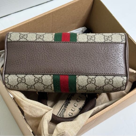 Gucci Ophidia GG Mini Top Handle Bag Dome Shape Crossbody Brown Gold New Rare - Picture 10 of 16